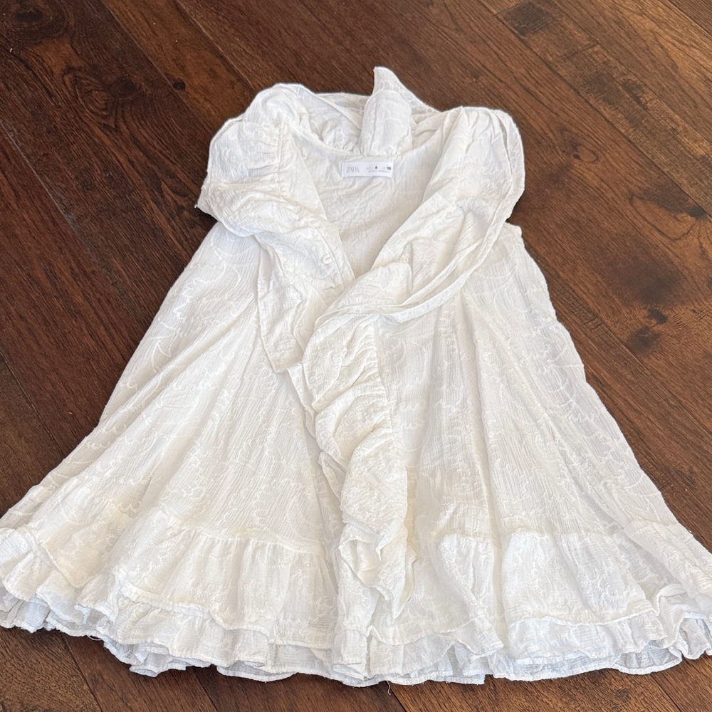 Zara Kids White Ruffled Dress